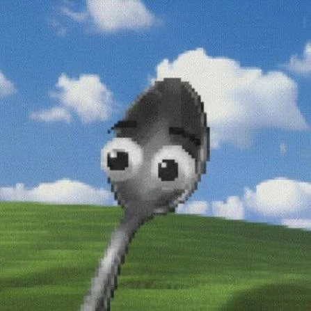 A melancholic cartoon spoon with large worried eyes